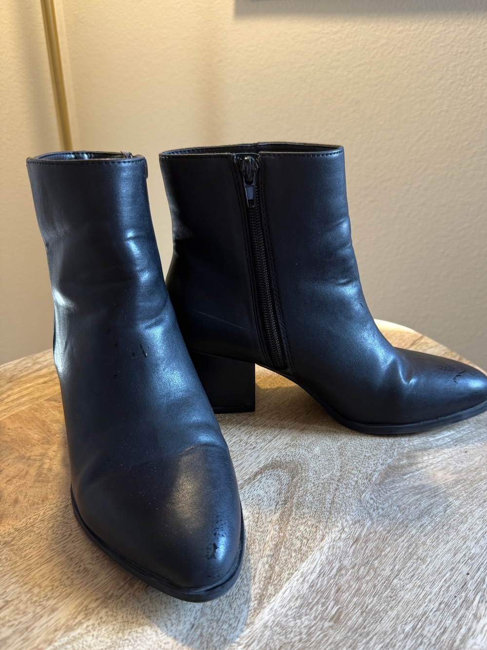Women's Black Leather Ankle Booties with Block Heel and Side Zip Kelly & Kate